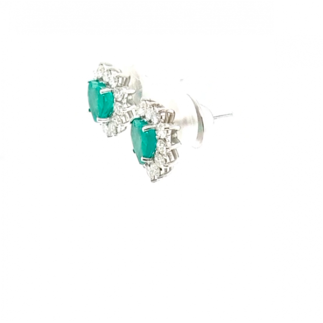 Brinco Esmeralda Coração com Brilhantes 