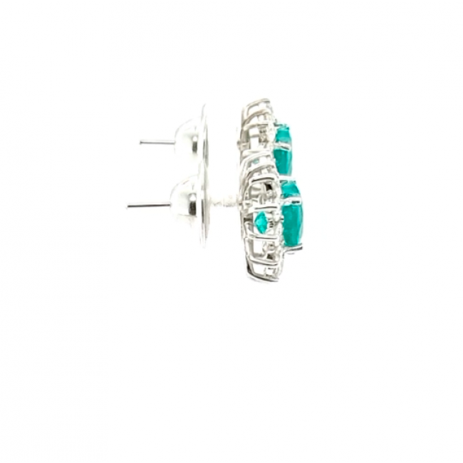 Brinco Esmeralda Coração com Brilhantes 