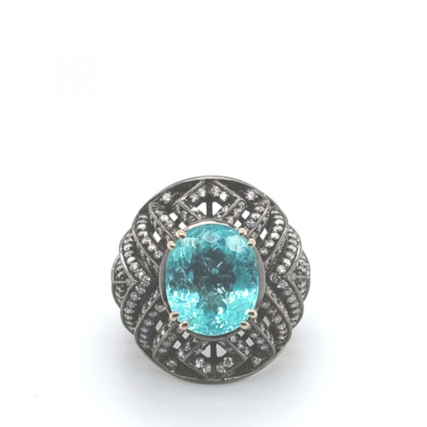 Anel Paraiba Oval com Brilhante 